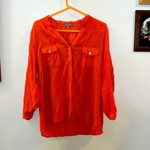 Women’s Long Sleeved Button Down Shirt, Lace Around Shoulders, Orange, Size XL